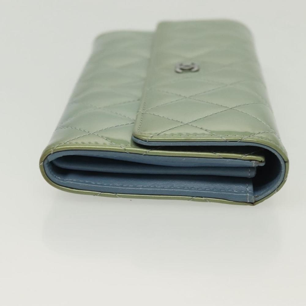 CHANEL Matelasse Long Wallet Enamel Green Silver CC Auth 138942 - Picture 4 of 16
